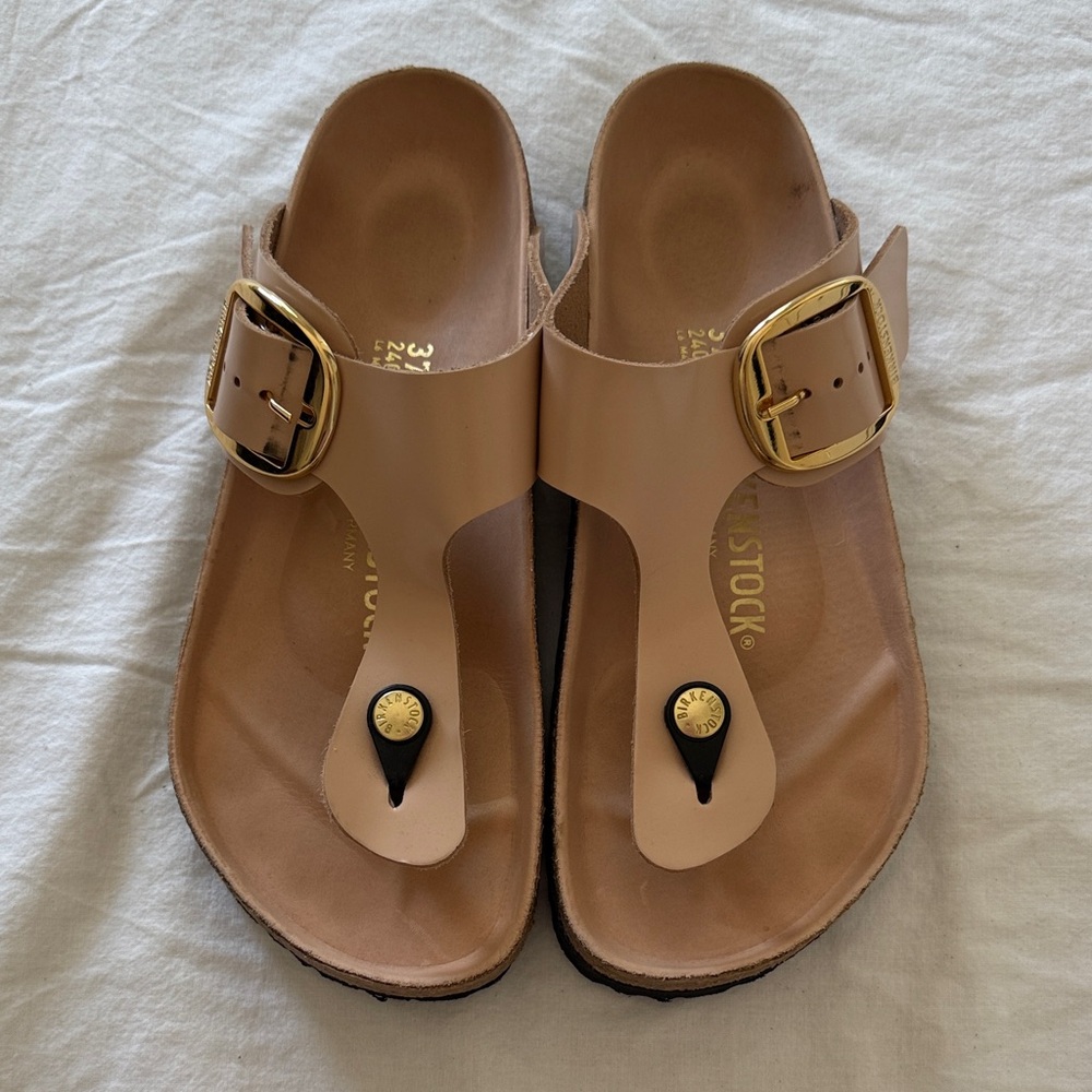 Birkenstock X Staud Gizeh BigBuckle Sandal Tan Gold Sandals 37
